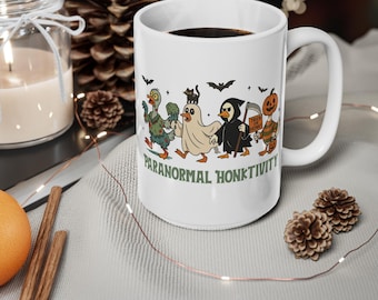Rolig anka Halloween keramikmugg, 30 cl - Spöklika ankälskare Halloween-muggar presenter för män kvinnor - Höst anka-tema kaffe- och temugg