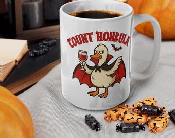 Rolig anka Halloween keramisk kaffemugg 31 cl - läskig anka vampyr Halloween-muggar presenter för män kvinnor - höst anka tema kaffe-tekopp