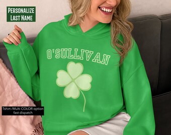 Benutzerdefinierte Kleeblatt, personalisierte Nachname St. Patricks Day Sweatshirt, Irish Trink Shirt, Parade Shirt, Vintage Familie passend St. Paddy