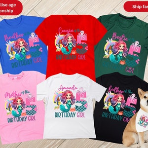Meerjungfrau Einhorn Geburtstagsparty Tshirt, personalisierte Familie passende Gruppe Shirt Unisex T-Shirt für Männer Frauen Jungen Mädchen Kinder und Erwachsene Papa Mama Hund