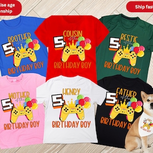 Camiseta del grupo Gamer Birthday Party, camisa personalizada a juego familiar Camiseta unisex para hijo Hombres Mujeres niño niña Niños y adicto al juego papá mamá perro