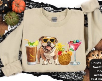 English Bulldog Winter Holiday Sweatshirt cocktail lover Shirt, Bulldog mom dad Tshirt gifts, Trendy Sweater gift for Dog owners, dog lovers