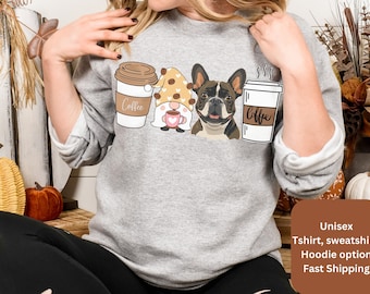 Winter Franse Bulldog koffieliefhebber shirt voor mannen vrouwen, trendy Frenchie moeder hond papa tshirt sweatshirt hoodie voor hond eigenaar verjaardag tee cadeau