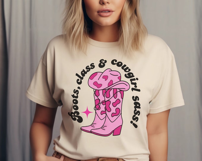 Cadeau tendance de chemises de cow-girl pour elle | -shirt style western avec chapeau et bottes de cow-girl | Cadeaux rétro cowboy party sweat t-shirt pour femme