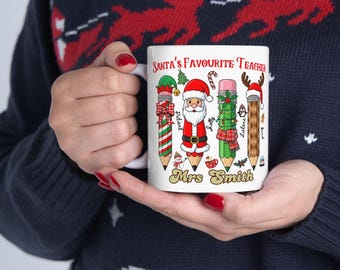 Santa's Favourite Teacher - Add Teacher Name Christmas Coffee Mug - Custom Xmas Gifts for Male Female Teacher - Teacher Appreciation gifts
