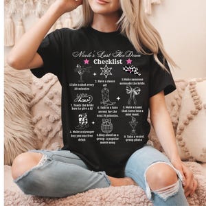 Spersonalizowana zabawna koszulka z listą kontrolną Last Rodeo Bachelorette, koszulki Western Country Bridal Cowboy Hen Party, prezent z listą kontrolną panny młodej Cowgirl