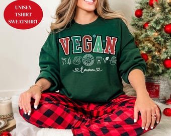 Personalized Vegan Christmas Shirts, Retro Vegan Christmas Jumper for Men Women, Unisex Vegan Xmas Tee Sweatshirt - Vegan Christmas Gifts