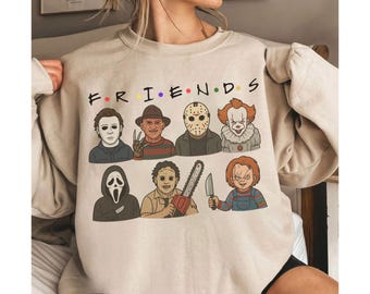 Unisex Vänner Skräckfilmströjor - Halloween 2025 Trendiga Retro Toppar för Herrar Kvinnor - Skräckfilm Oktober Tröjor T-shirt Sweatshirts för henne