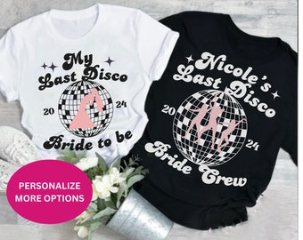 Chemise de demoiselles d'honneur mariée disco chemise de soirée nuptiale dernière tendance t-shirt d'enterrement de vie de jeune fille disco des années 90 équipe mariée EVJF Hen do chemises