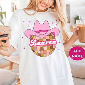 Trendy Cowgirl Shirts gift for her | Western Themed Cowgirl Hat and Disco Tshirt | Retro Cowboy Party Sweatshirt Tee shirt gifts for women