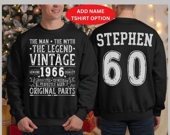 Camisetas para festa de 60 anos - O Homem, o Mito, a Lenda - Camisetas Vintage de 1966 - Presentes de 60 anos para pai e avô - Moletons unissex de 60 anos