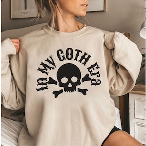 In my GOTH ERA VSCO Halloween T shirt Jumper Hoodie for Men Women, Goth Rock themed shirt for Halloween dark Humour Skull shirt for Him Her