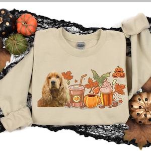 Cocker Spaniel Pumpkin Spice Fall Shirt gift for Men Women Cocker Spaniel Mom DOG Dad Halloween T Shirts Sweatshirt Dog Lover Fall Hoodie