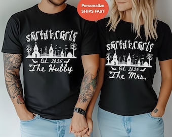 Bonita sudadera personalizada de pareja de Halloween: camisetas a juego para novios y novias, ideal como regalo de boda unisex de Halloween.