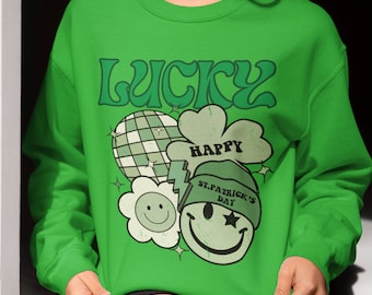 Retro Lucky Happy St Patrick's Day Shirt Trendy Saint Patty Shamrock Irish Sweatshirt Tshirt Hoodie Charm St Patricks Tee for Men Women gift