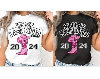 2024 Last Rodeo Hen Party Shirt, Western Themed Cowgirl Bachelorette Shirts, Varsity Cowboy Hen Do Tee Shirt, Country Bridal Party Jumper