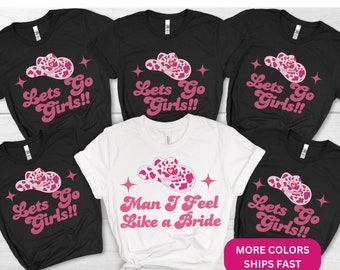 Western Themed Hen Party T-Shirts Mann, ich fühle mich wie eine Braut Cowgirl Braut Crew Bachelorette Tshirt Geschenk für Cowgirl Braut Brautjungfer Shirt