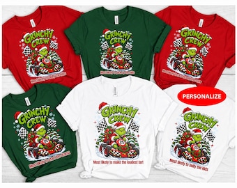 Personalized Grinchy Christmas Shirt, Most Likely To Family Matching Xmas Tee Sweatshirt Funny Christmas Trip Shirts Gift for Men Women Kids