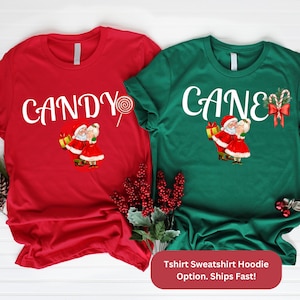 Funny Couple Matching Sweater Hoodie Tshirt Candy Cane Mr and Mrs Claus Christmas Sweatshirt for Husband-wife, Bride and groom jumper gift