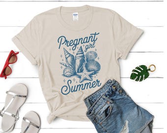 Süßes Schwangerschafts-Shirt - Schwangeres Mädchen Sommer Strand Urlaub Tops - Unisex Fit Mutterschaft Shirt Geschenk für Frau Schwester - Retro Schwangeres Scherz T-Shirt