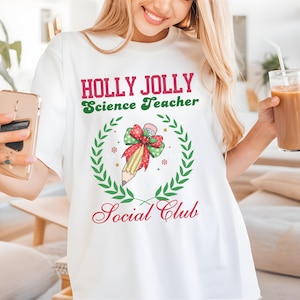 Unisex Science Teacher Christmas Jumper Matching Science Teacher Social Club Xmas T shirt for Men Women Teacher Christmas Coquette Tee Shirt
