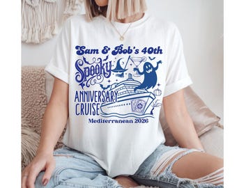 Retro Halloween Cruise Jahrestag Shirt, personalisierte Paar gruselige Kreuzfahrt T-Shirt, Benutzerdefinierte 10 Urlaub Sweatshirt Familiengeschenk für Männer Frauen