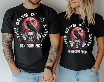 Personalisierte Till Death Party Shirts, ROCK N ROLL Bachelorette oder Flitterwochen T-Shirts, Gothic Paar Shirts, Halloween Urlaub Festival Tops