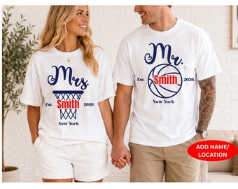 Benutzerdefinierte Basketball-Paar-Shirt | Braut Bräutigam passendes T-Shirt | Mr und Mrs Korb Ball Liebhaber Hochzeitsgeschenk Mann Frau