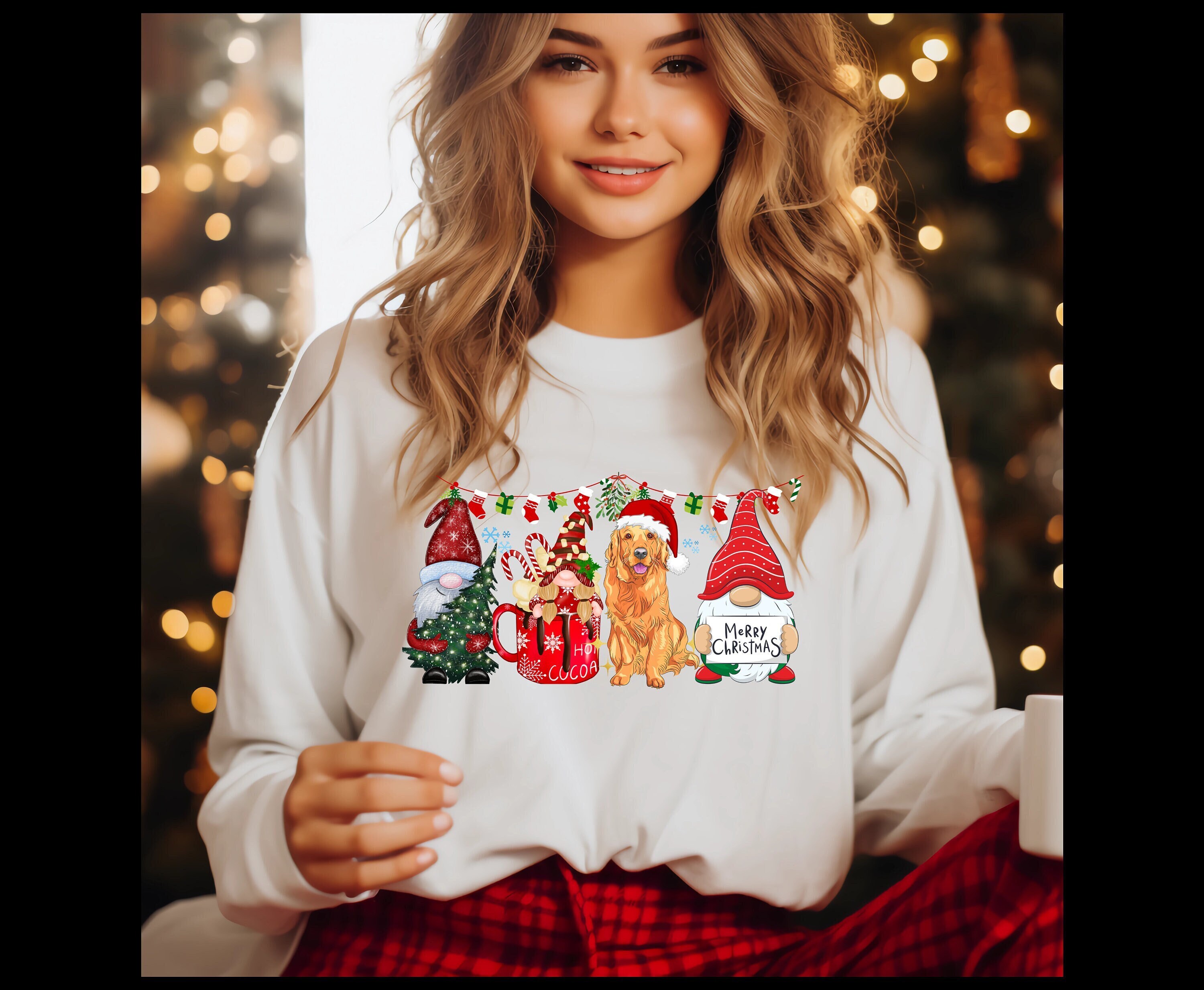 Golden Retriever Winter Sweatshirt, Christmas Hot Chocolate Lover Shirt, Golden Retriever Mom-Dad Sweater- gifts for Dog owners, dog lovers