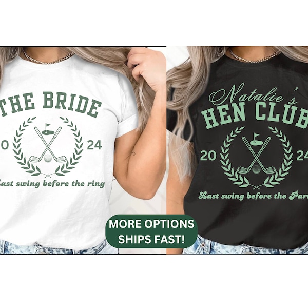 Golf Themed Hen Party T-Shirt, Golfing Bachelorette Shirts, Golf Bridal Shower Shirts for Bride Bridesmaid Custom Name Golf Hen do Tee Shirt