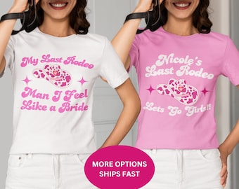 Custom Cowgirl Hen Party Bachelorette T Shirt Western Themed Bride Crew Hen do Tee Shirts Cowboy Last Rodeo Tshirt gift for Bride Bridesmaid