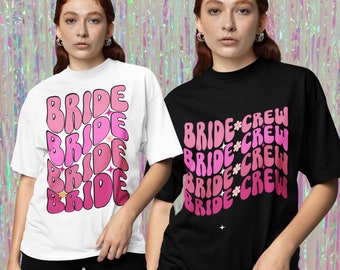 RETRO Groovy Vrijgezellenfeest T-shirts, Trendy Boho Bachelorette T-shirt voor Team Bruid Bruidsmeisje Golvende Roze cadeaus voor Bruidsfeest Sweatshirt
