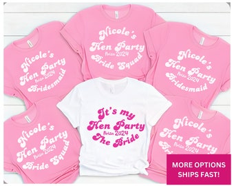 Ubicación personalizada Hen Party Camisetas Equipo personalizado Novia Camisa de dama de honor Fiesta nupcial personalizada Tribu a juego Bachelorette Hen do Top