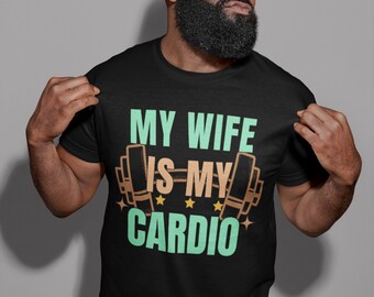 Zabawna koszulka treningowa Moja żona to mój prezent Cardio dla męża ciężarowca Duży pokrowiec na pompę treningową Mężczyźni Kobiety Modna koszulka na siłownię Bluza z kapturem