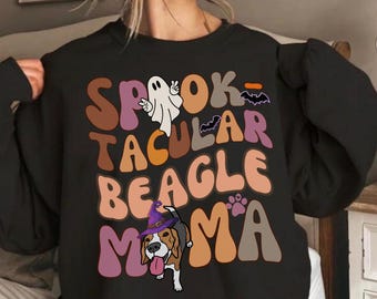 Trendy BEAGLE Hund HALLOWEEN SHIRT Geschenke für sie, Unisex Beagle Hund Halloween T-Shirt Sweatshirt Hoodie, übergroßes Retro gewelltes Beagle Mom Tee