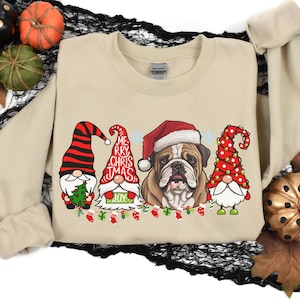 Englisch Bulldogge Winter Sweatshirt, Weihnachtself Gnome Liebhaber Shirt, Bulldogge Mama-Papa Hoodie Pullover Geschenke für Hundebesitzer Hundeliebhaber Tshirt