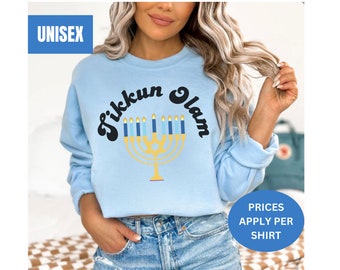Trendy Jewish Shirt Tikkun Olam Hanukkah Shirt Repair the World Shirt Hebrew Jewish Chanukah Shirt Israeli Shirt Hanukkah gift for men women
