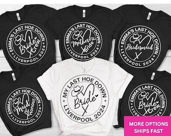 Letzte Hacke Unten Hen Party Cowgirl Western Themed Hen Party Shirt für Braut Brautjungfer Cowboy Bachelorette Shirts Land Henne tun Geschenk für Frauen