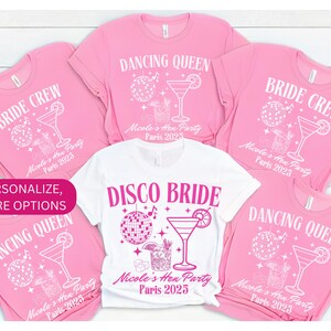 Custom Disco Bride Bridesmaids Shirt Bridal Tshirt Trendy Last Disco Bachelorette Party Tee 90s Retro Team Bride Bachelorette Hen do Shirts