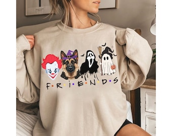 Trendy German Shepherd Halloween Friends Themed Shirt for Men Women Gifts for Spooky German Shepherd Dog mom Halloween Tee Shirts Sweatshirt