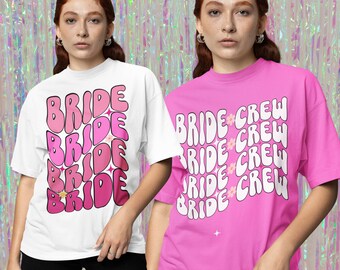 Retro Groovy Vrijgezellenfeest T-shirts, Trendy Boho Bachelorette T-shirt voor Team Bruid Bruidsmeisje Golvende Roze geschenken voor Bruidsfeest Sweatshirt