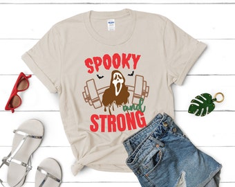 Spooky and Strong Halloween Gym T Shirt Funny Halloween Gym Shirt Weightlifting gift for Men Women Oversized Work Out Gym Shirts Pump Cover
