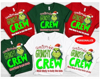 Personalisiertes Grinchy-Weihnachtsshirt, passendes Familien-Weihnachtsshirt, lustiges Weihnachts-Reise-Shirt, Geschenk für Männer, Frauen und Kinder