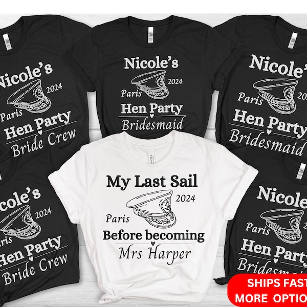 Kundenspezifisches Boot Kreuzfahrt Hen Party Shirt für Sailor Braut Brautjungfer Gruppe Passendes T-Shirt für Bachelorette Party, personalisierte Frauen Hen Do T-Shirts