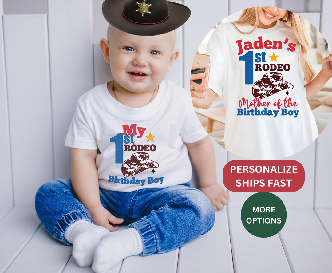 1st Rodeo Western Themed 1st 2nd 5th Birthday T Shirt for Boy Girl ...
