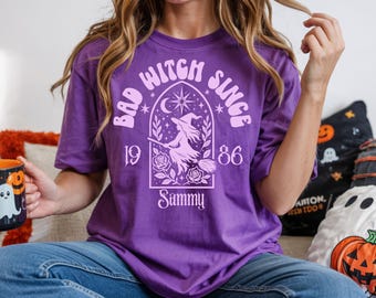 Personalisierte Halloween Witchy Geburtstags-Shirts - Bad Hexe seit 1996 1986 1975 Geschenke - Fügen Sie den Namen des Jahres hinzu - Benutzerdefinierte 30.40.50.gruselige T-Shirts