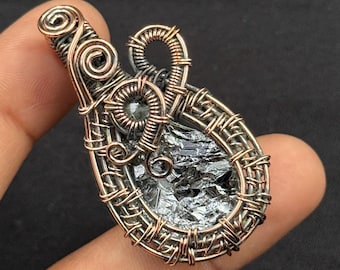 Shungite Gemstone Pendant Handmade Copper Wire Wrapped Healing Necklace