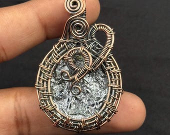 Shungite Gemstone Pendant Handmade Copper Wire Wrapped Healing Necklace