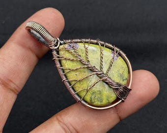 Atlantasite Tree of Life Pendant Handmade Copper Wire Wrapped GemstoneJewelry