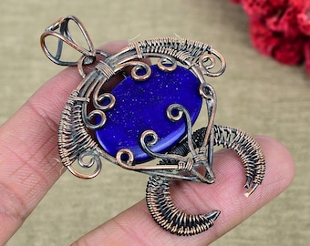 Colgante de lapislázuli con alambre de cobre: Joyería artesanal con piedras preciosas, regalo perfecto para ella